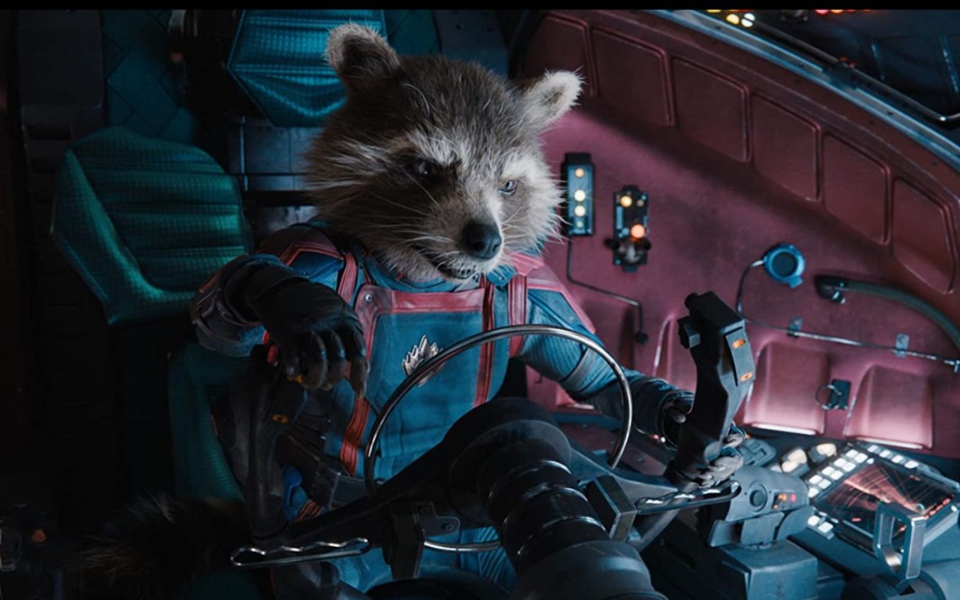 Rocket Raccoon em cena do filme Guardiões da Galáxia vol. 3