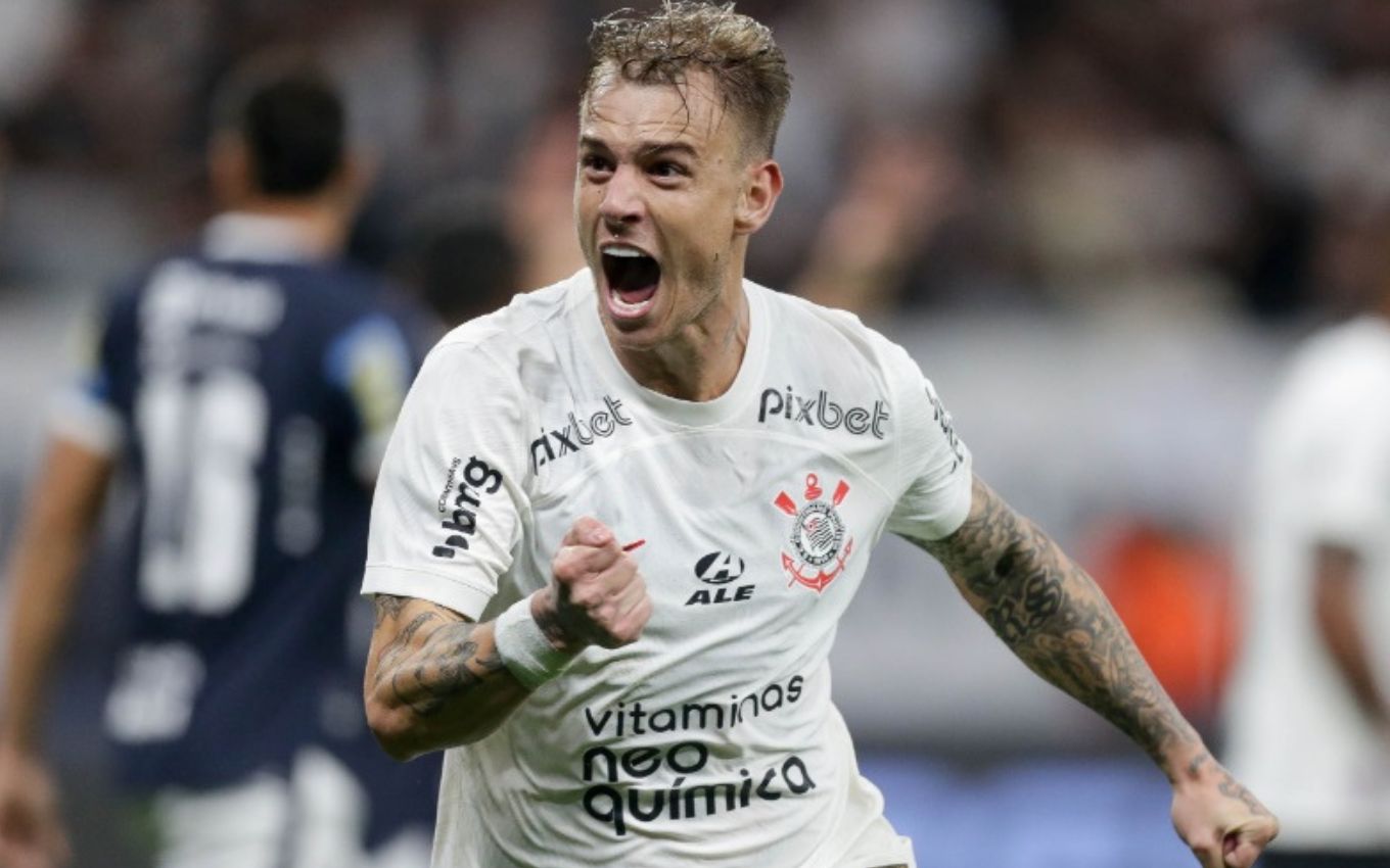 Paramount+ ao vivo: Róger Guedes comemorando gol do Corinthians