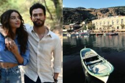 Montagem de fotos com protagonistas do elenco de Amor em Foco e lugar onde foi filmado o filme da Netflix