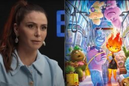 Fotos mostram a dubladora e atriz Giovanna Antonelli e cartaz do filme Elementos