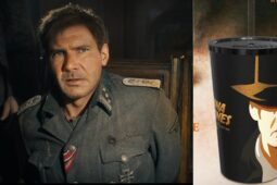 Imagem de Harrison Ford como Indiana Jones e combo com copo e sem balde de pipoca do Cinemark