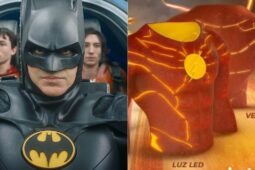 Balde de pipoca de The Flash e Michael Keaton como Batman