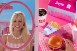 Montagem de fotos com cena do filme e combo do Burger King da Barbie