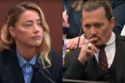 Amber Heard e Johnny Depp em julgamento de 2022