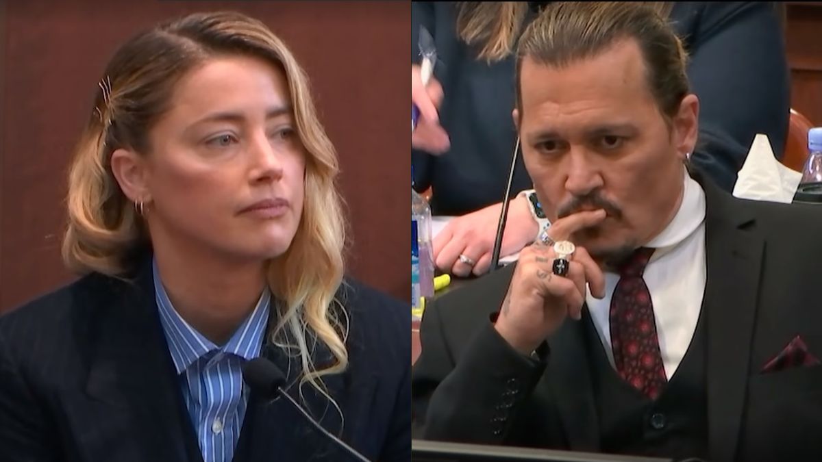 Amber Heard e Johnny Depp em julgamento de 2022