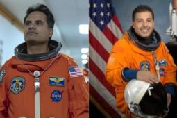 Michael Peña em A Milhões de Quilômetros e o José Hernández real em foto na NASA