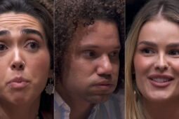 Montagem de fotos para ilustrar como está botação do BBB 24, com Giovanna, Maycon e Yasmin