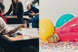 Imagens de escritório e de festa para explicar que terça de Carnaval não é feriado